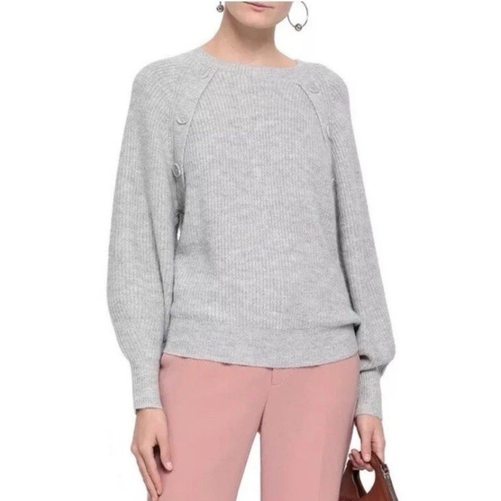 Joie Aine Ribbed Balloon Sleeve Pullover Sweater Button Shoulder Accent Large - Picture 15 of 16